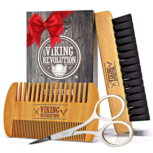 Viking Revolution Beard Care Kit for Men Complete Grooming Set with Bamboo Brush & Double-Sided Comb in Velvet Travel Pouch 100%