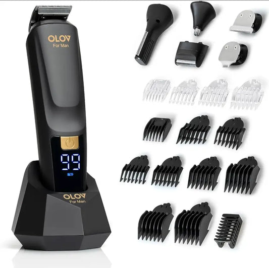 OLOV Beard/Hair Shaver for Men - All-in-One Mens Grooming Kit with Trimmer for Beard, Nose, face, Cordless Hair Clippers Electric Razor, Black Comfort