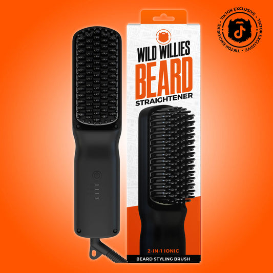 #1 Beard Straightener for Men | WILD WILLIES - 2-in-1 Heated Brush Straightening Comb, 3 temp. settings - Anti-Scalding & Ionic Tech no Frizz Comfort